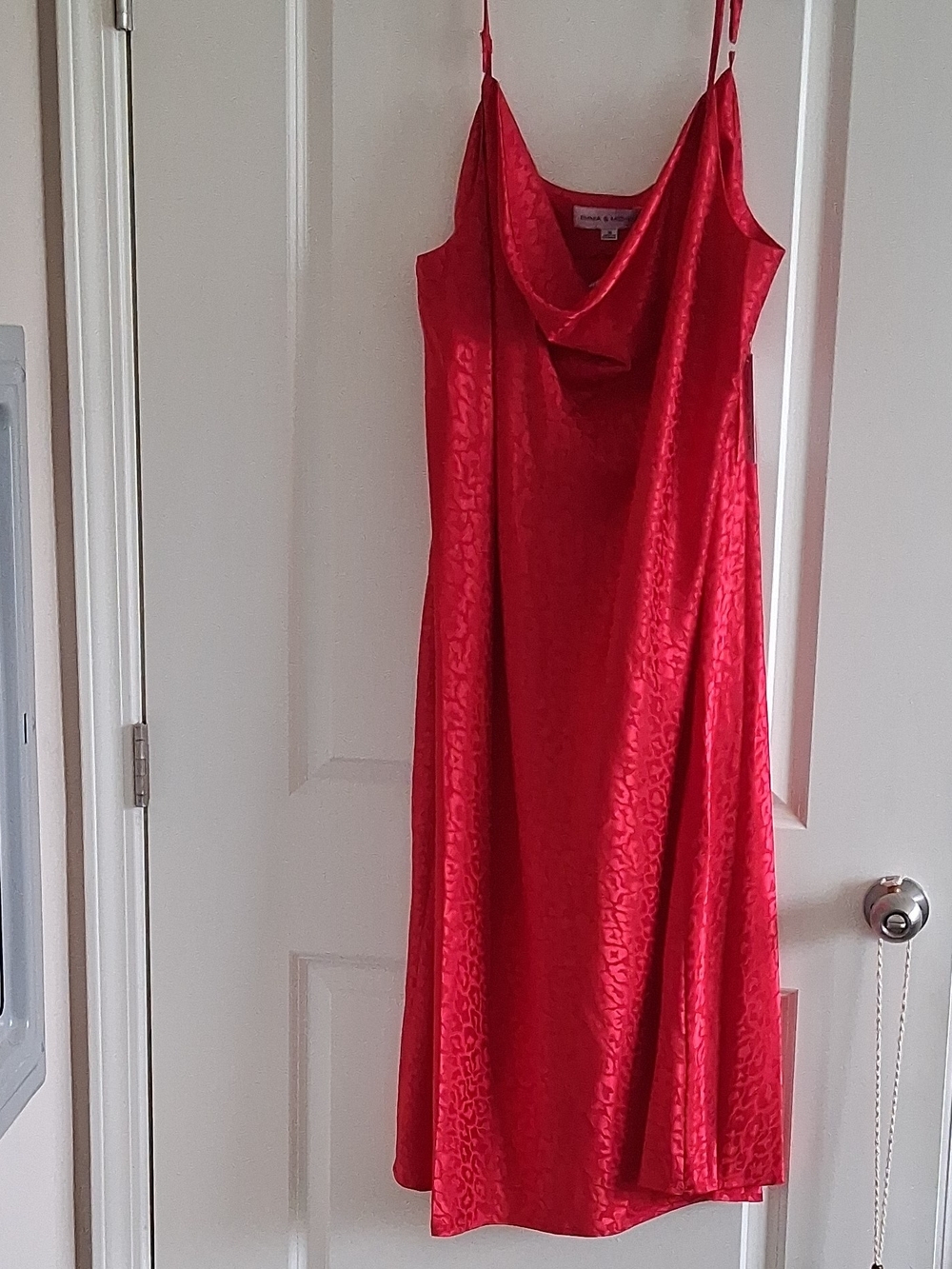 Emma & Michele Red Satin Jacquard Cowl Midi Dress